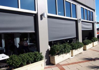 Ziptrak blinds from outside cafe
