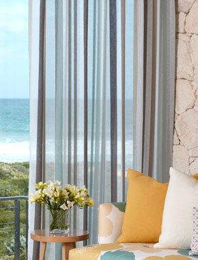 blue sheer striped curtains