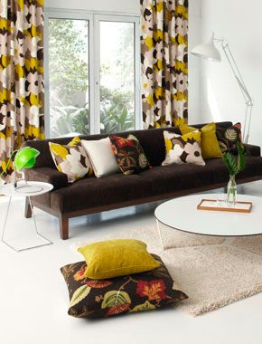 floral curtains in living room