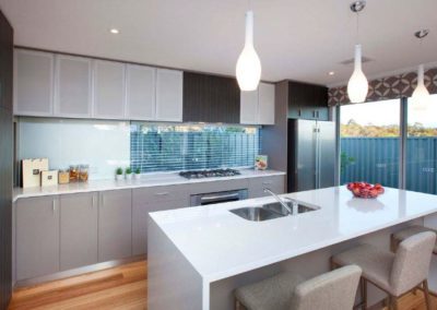 kitchen with venetian blinds