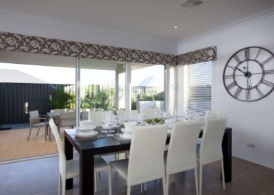 living room with brown floral pelmets