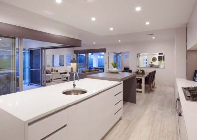 minimal kitchen with grey pelmets