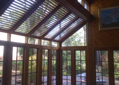 natural wood shutters in bright room