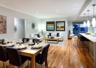 open plan home with patterned pelmet