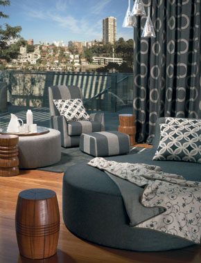 patterned curtains in open living room