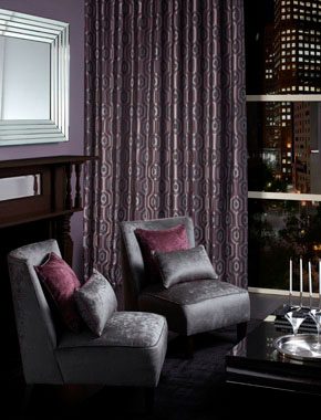 purple patterned curtains