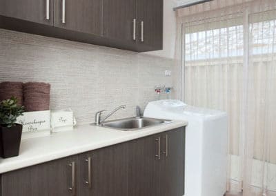 sheer curtain in laundry room